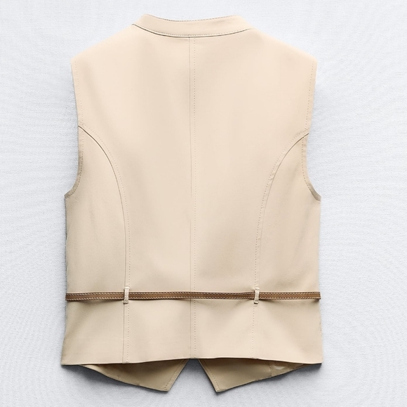 ZARA New Blogger Fav Ivory Belted Tailored Vest Waistcoat Womens Size Large - Picture 3 of 12